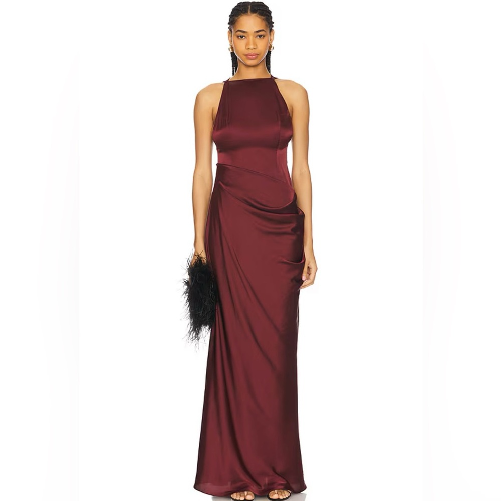 Ceren Ocak Satin Dress in Burgundy